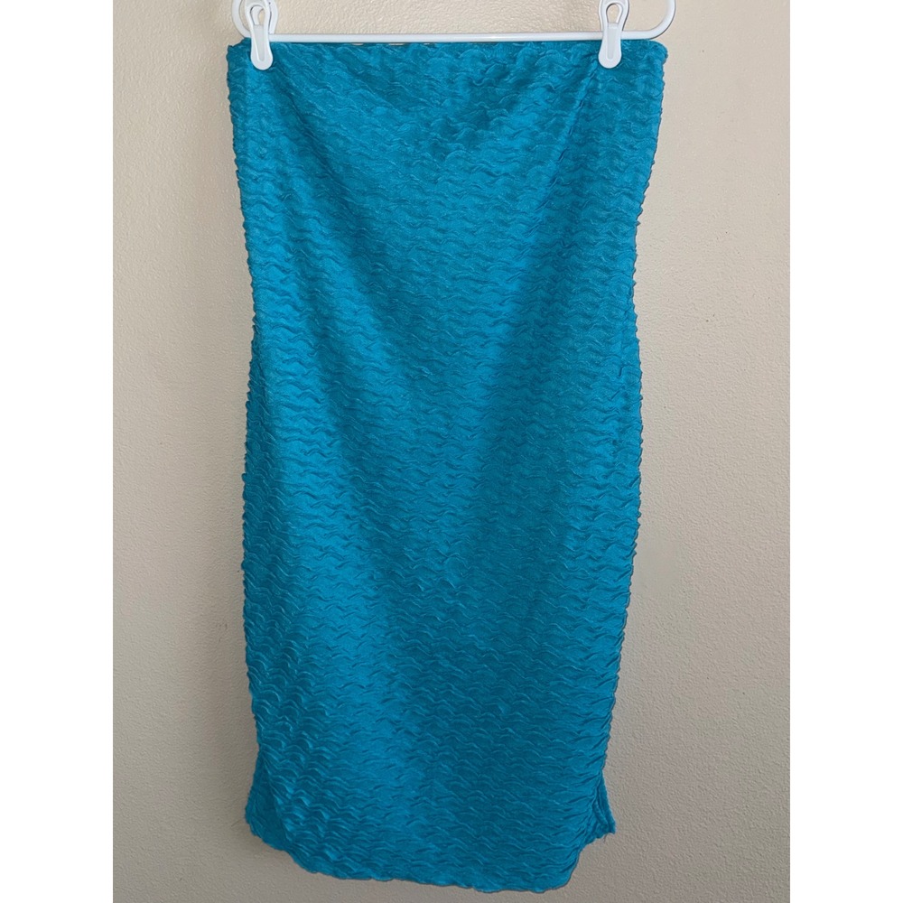 Fashion Nova Deliah Textured Midi Dress Blue Strapless Popcorn Tube Dress 2X NEW